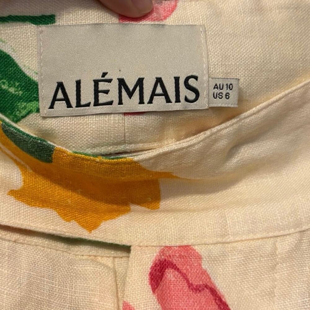 Alemais 100% Linen Cream Floral High Waisted Shorts Size US 6 AU 10 - Picture 5 of 9